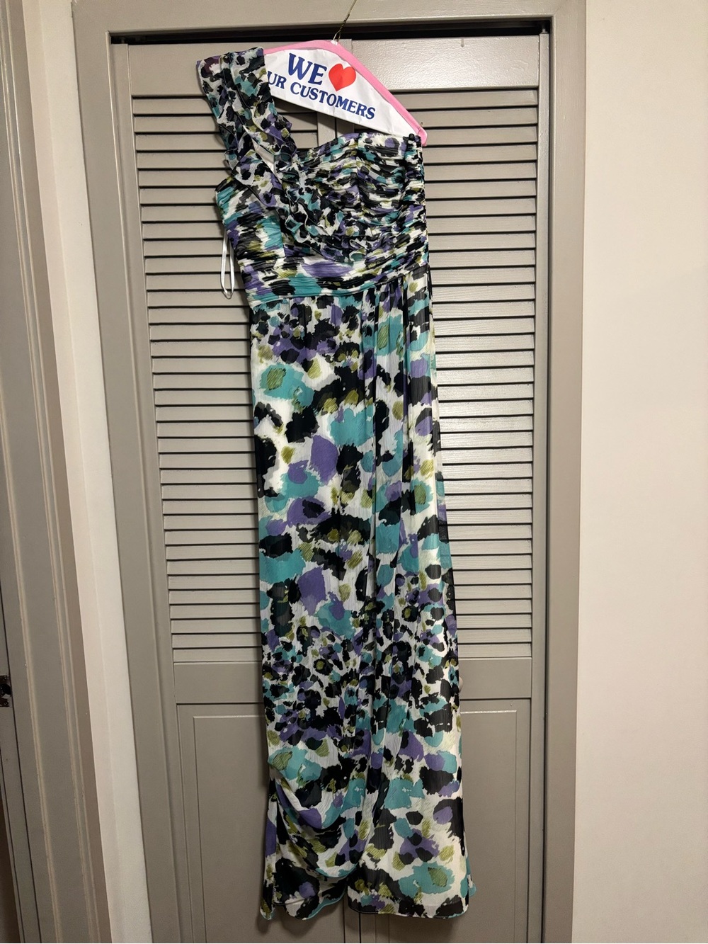 One-Shoulder Floral Print Formal Dress in Teal, Purple, Black